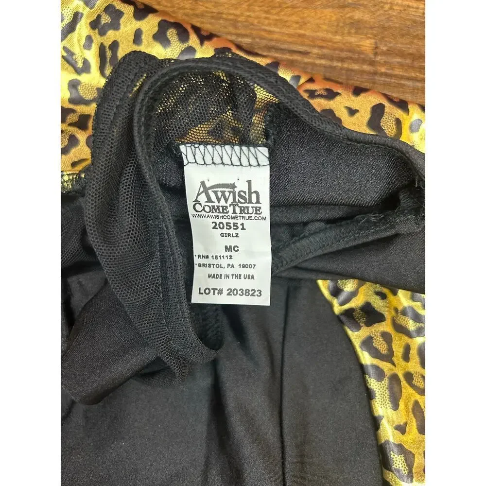 A WISH COME TRUE Girl’s Black/Gold Cheetah Print Dance Leotard / Size: MC Medium